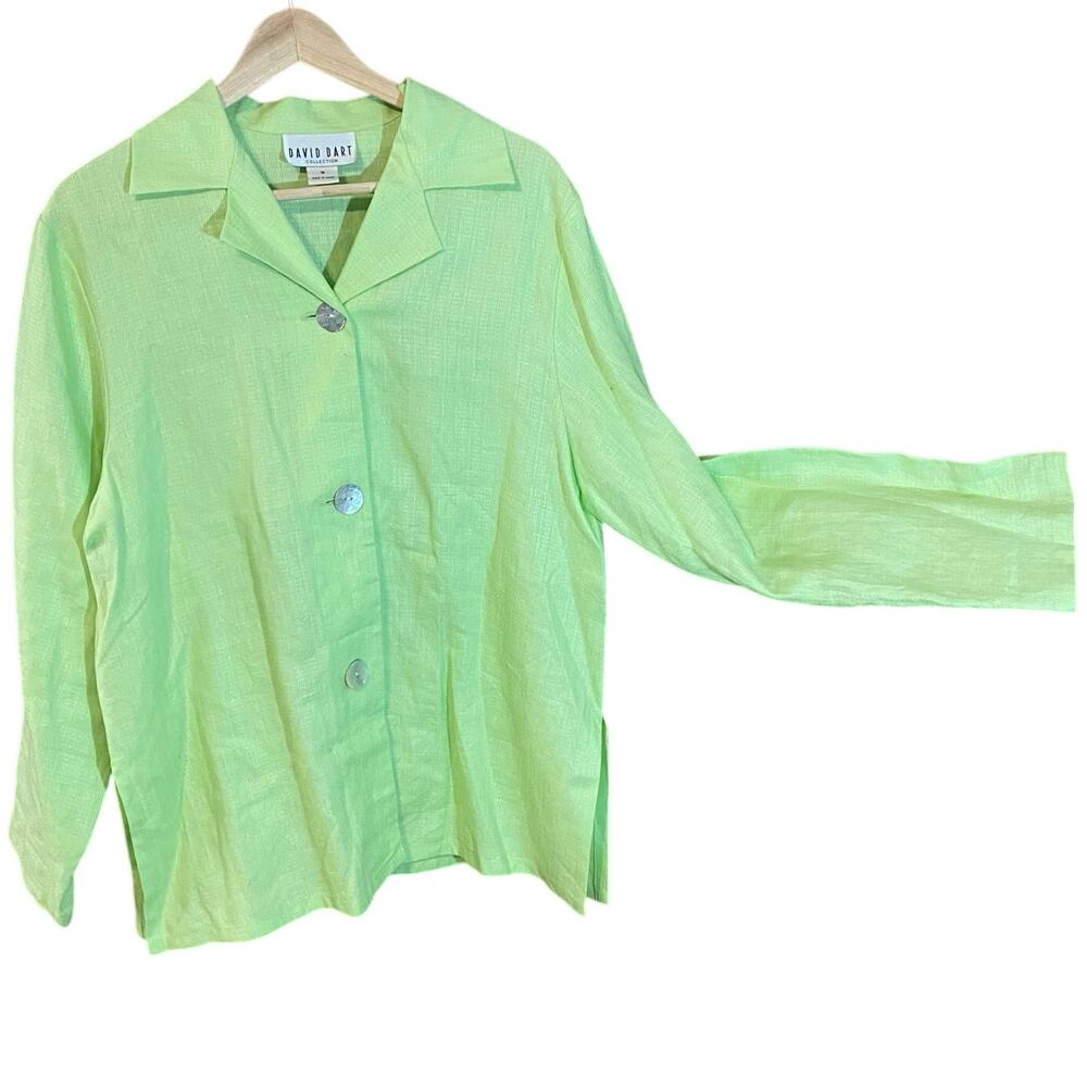David Dart Collection Lime Green 100% Linen Button Blazer Jacket Medium